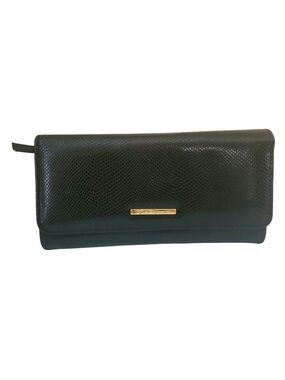 BCBGeneration “Anastasia” Black Snake Print Faux Leather Clutch Wallet
